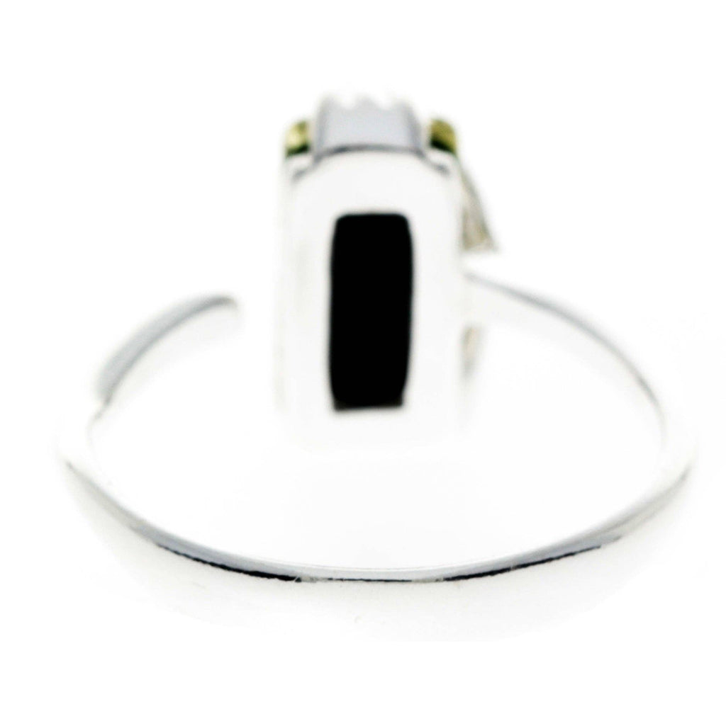925 Sterling Silver & Genuine Baltic Amber Rectangular Modern Adjustable Ring - GL418A: Cognac