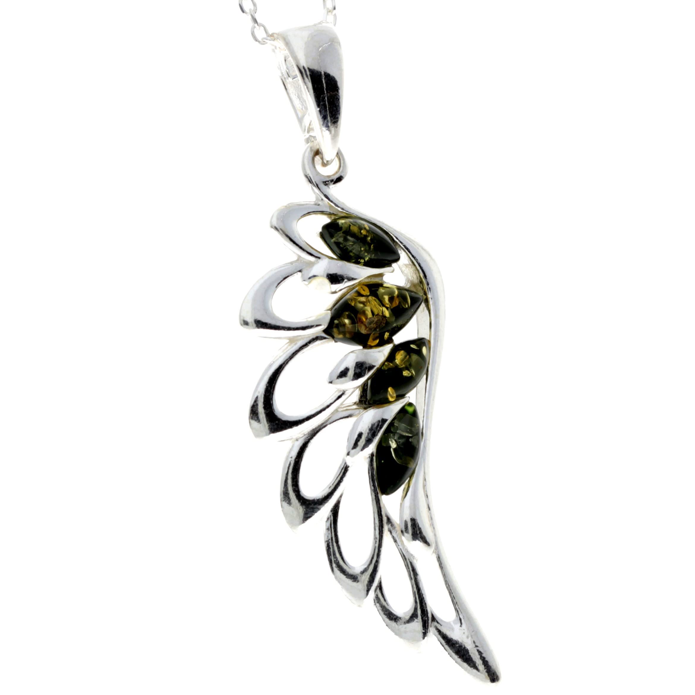 925 Sterling Silver Lucky Angel Wing with Baltic Amber - GL367: Cognac