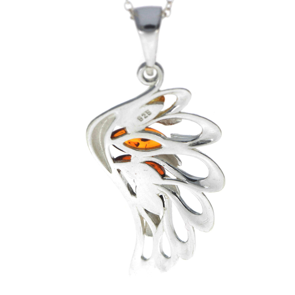 925 Sterling Silver Lucky Angel Wing with Baltic Amber - GL367: Cognac