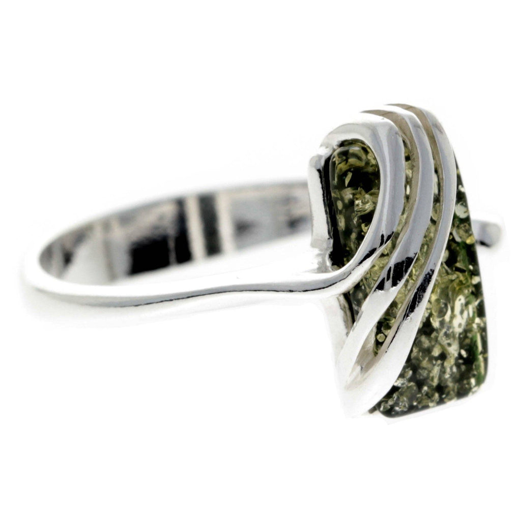 925 Sterling Silver & Genuine Baltic Amber Rectangular Modern Adjustable Ring - GL418A: Cognac