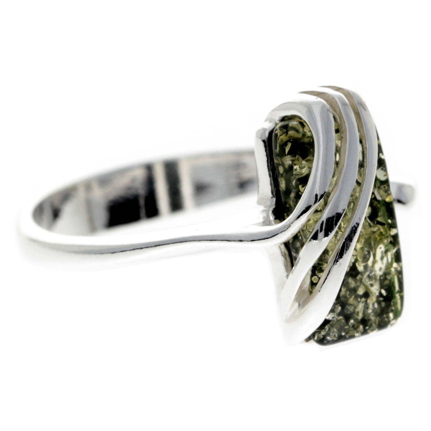 925 Sterling Silver & Genuine Baltic Amber Rectangular Modern Adjustable Ring - GL418A: Cognac