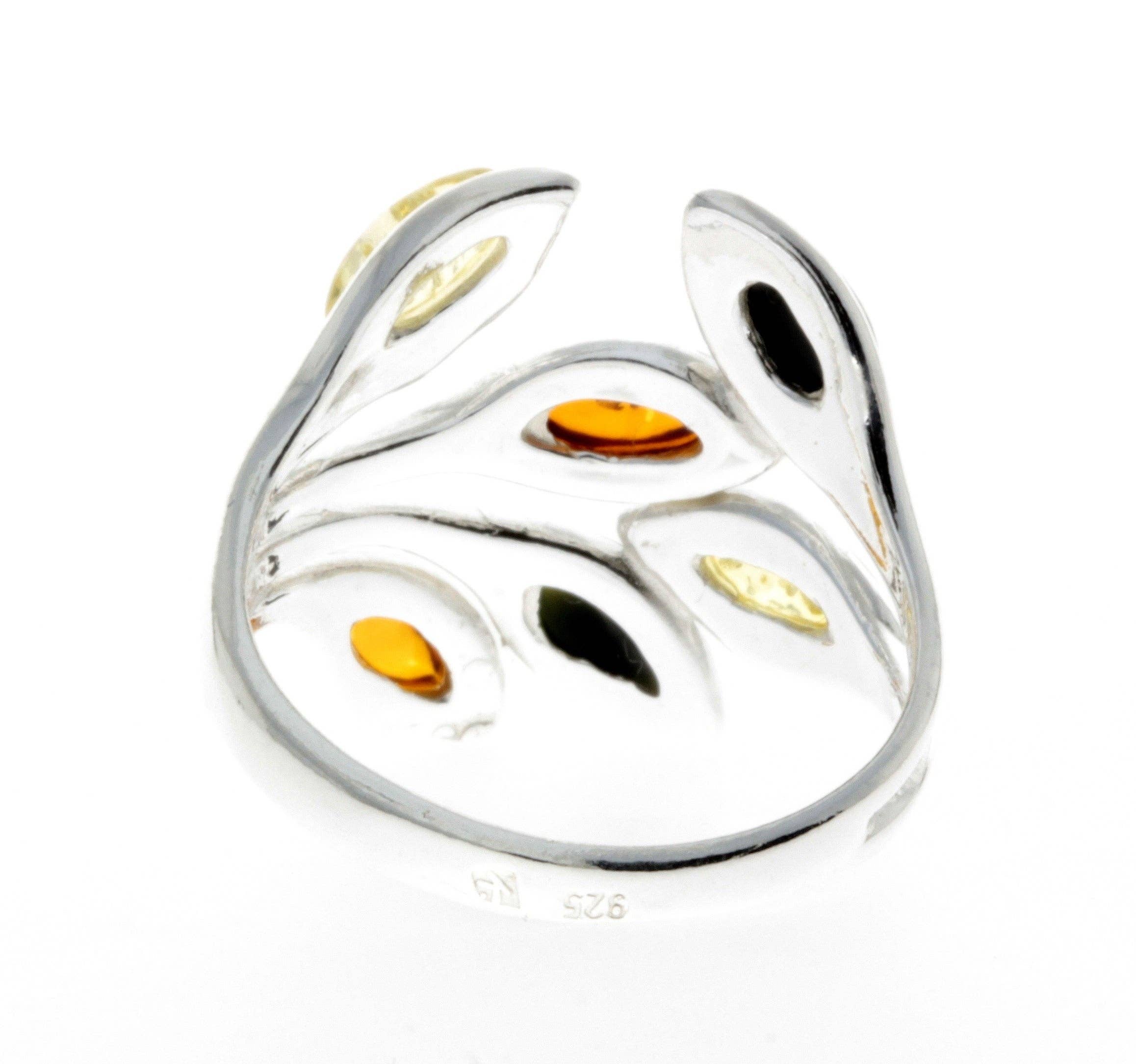 925 Sterling Silver & Baltic Amber Modern Ring - M723: Mix / N