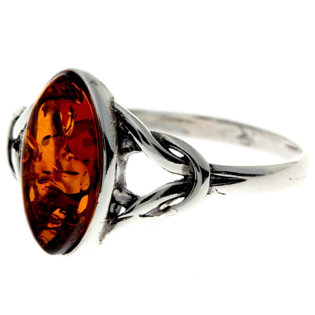 925 Sterling Silver & Genuine Baltic Amber Celtic Classic Ring - 7503: Cognac / K