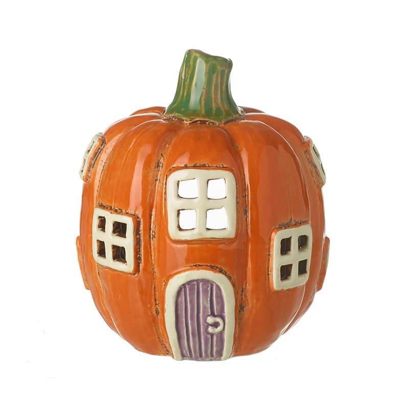 CERAMIC PUMPKIN HOUSE LANTERN
