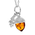 925 Sterling Silver & Genuine Baltic Amber Modern Acorn Pendant - GL2041: Cognac