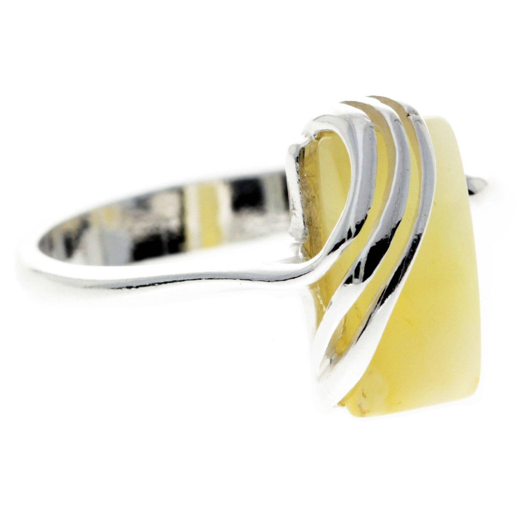 925 Sterling Silver & Genuine Baltic Amber Rectangular Modern Adjustable Ring - GL418A: Cognac