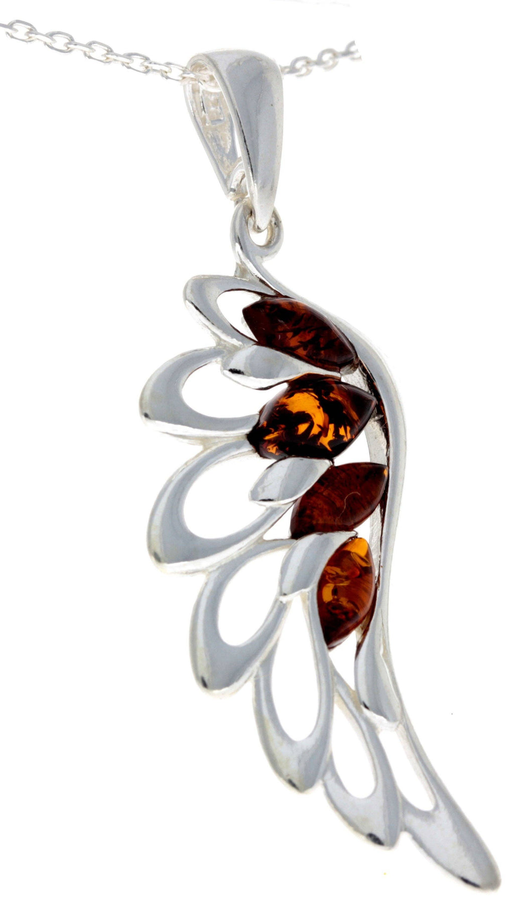 925 Sterling Silver Lucky Angel Wing with Baltic Amber - GL367: Cognac