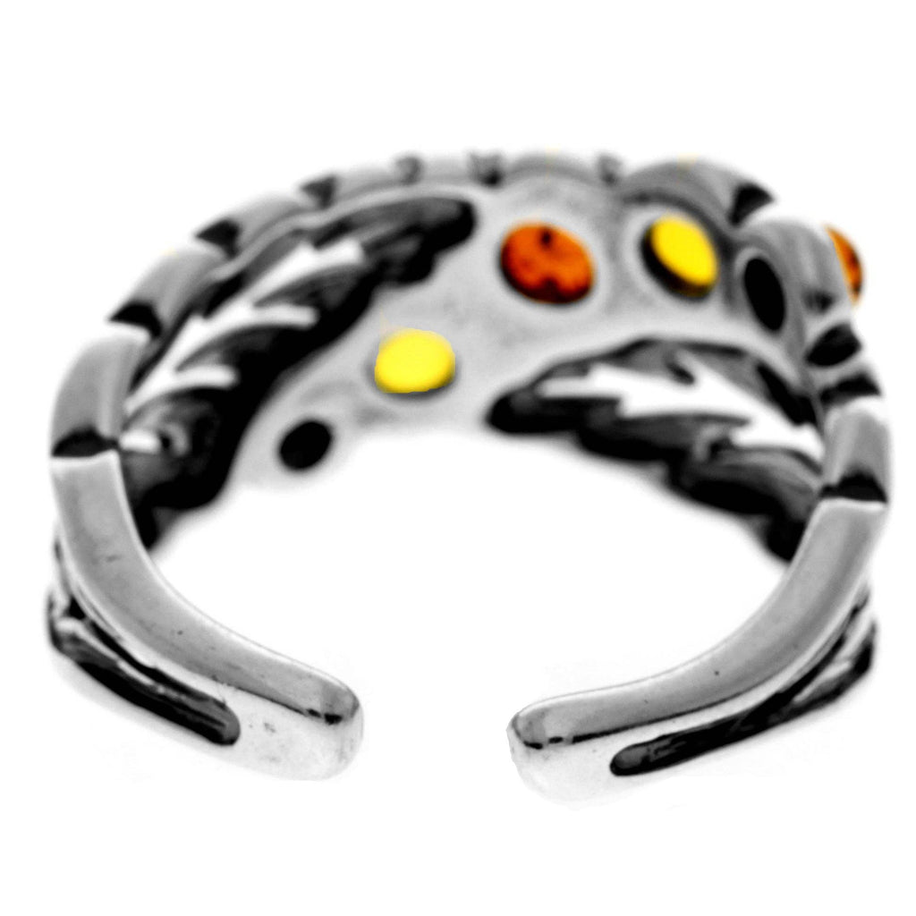 925 Sterling Silver & Genuine Baltic Amber Modern Ring - AR13: Cognac