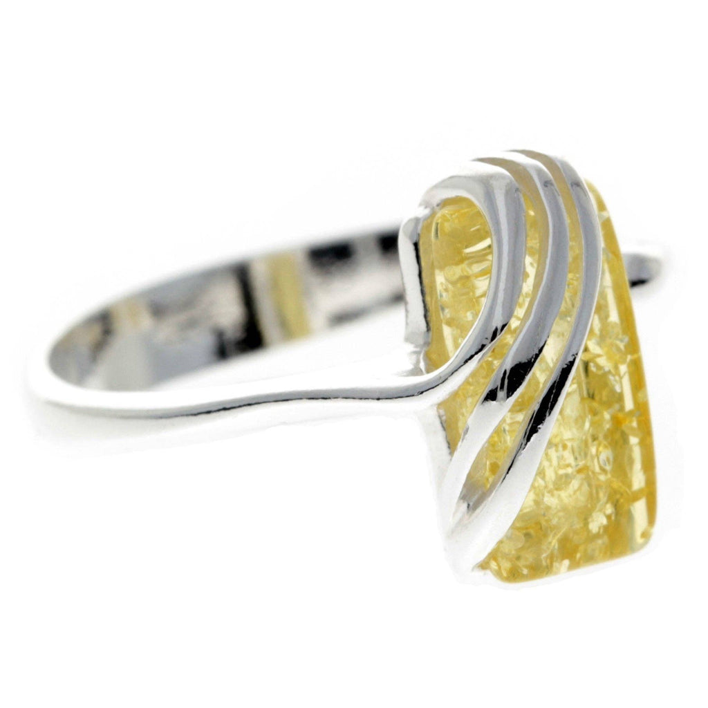 925 Sterling Silver & Genuine Baltic Amber Rectangular Modern Adjustable Ring - GL418A: Cognac