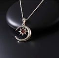 Silver Moon with Garnet Star