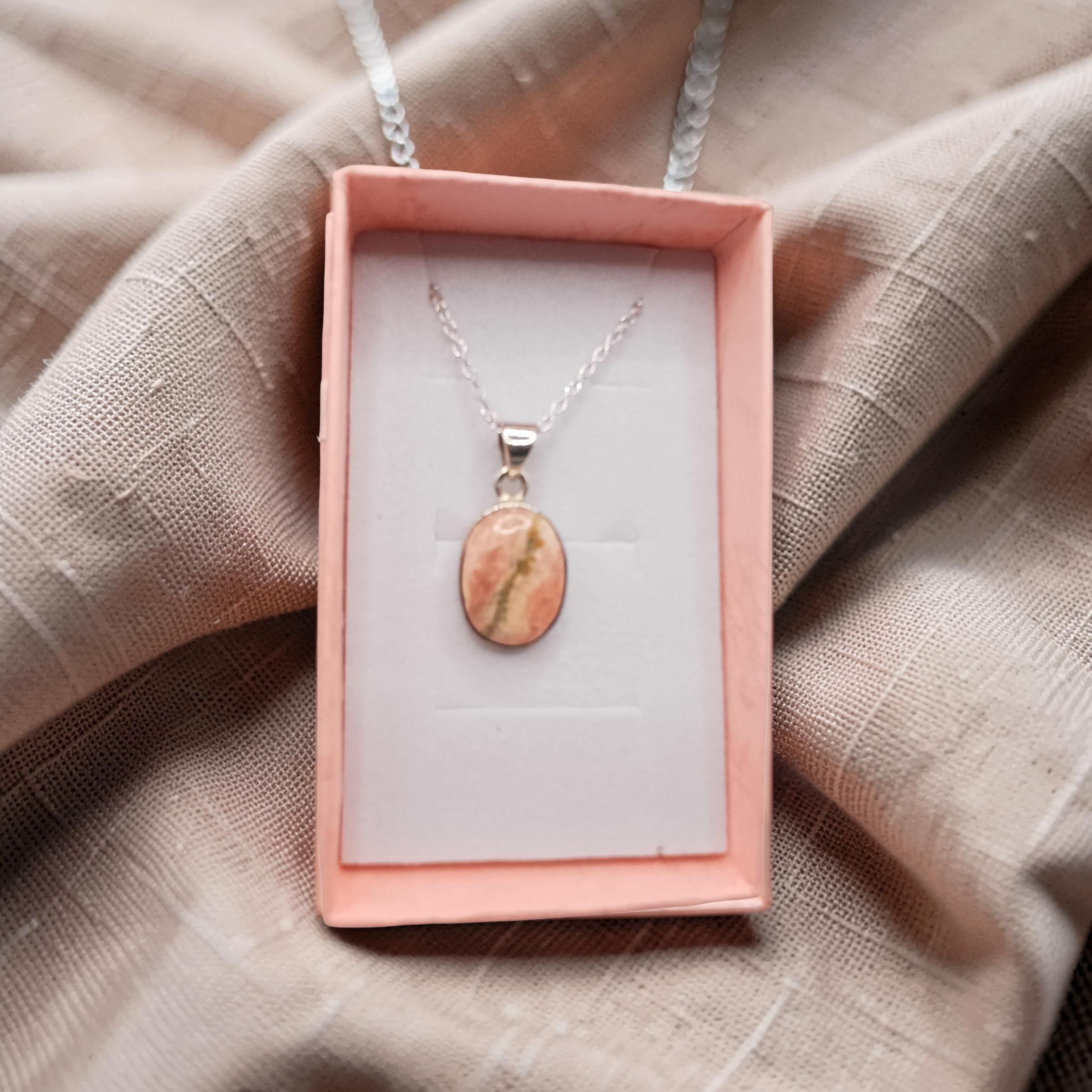 Rhodochrosite on Silver Pendant
