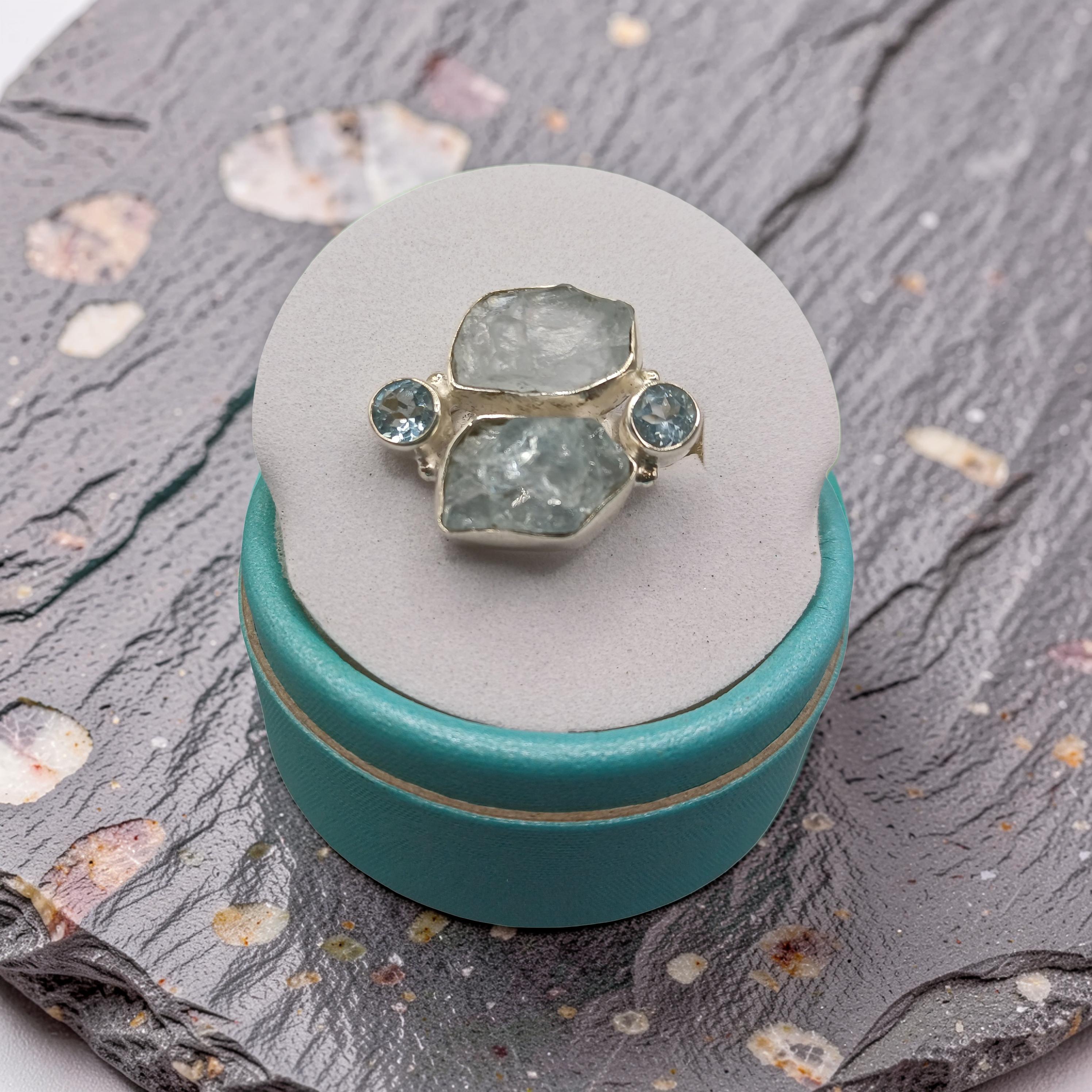 Aquamarine and Topaz Silver Ring
