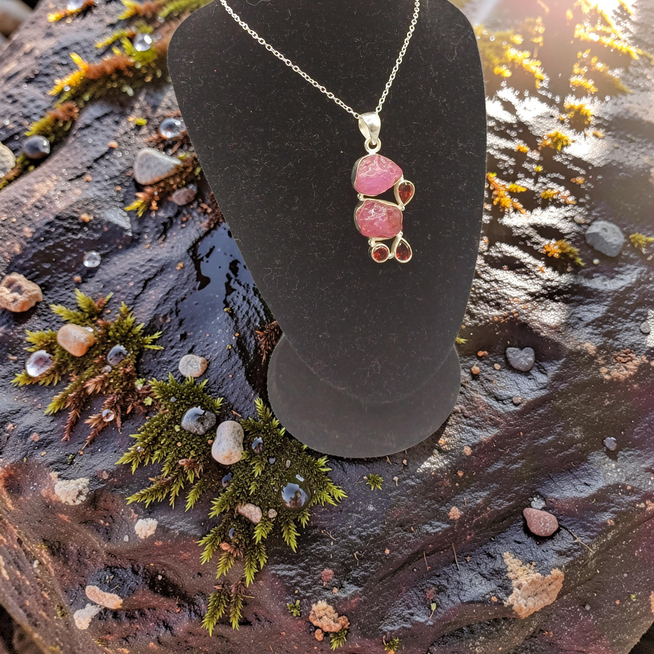 Ruby and Garnet Silver Pendant