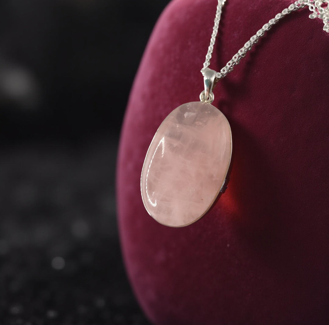 Rose Quartz on Silver Pendant