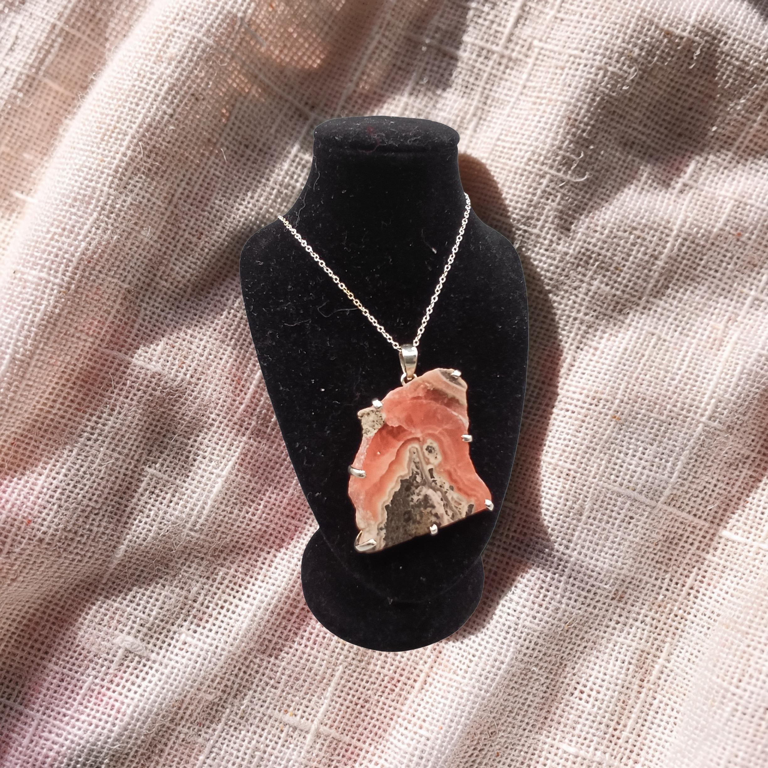 Rhodochrosite on Silver Pendant