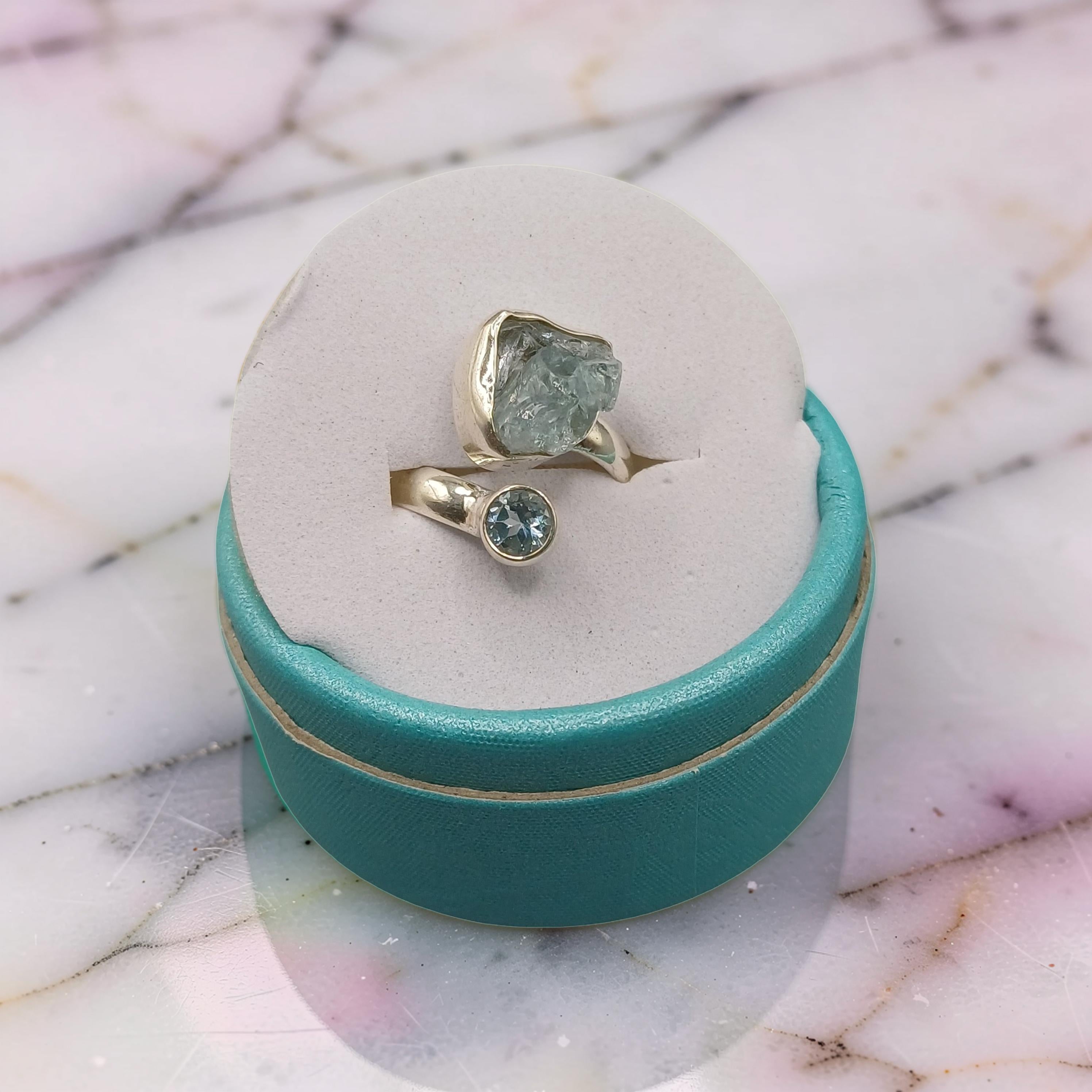 Aquamarine and Topaz on Adjustable Silver Ring
