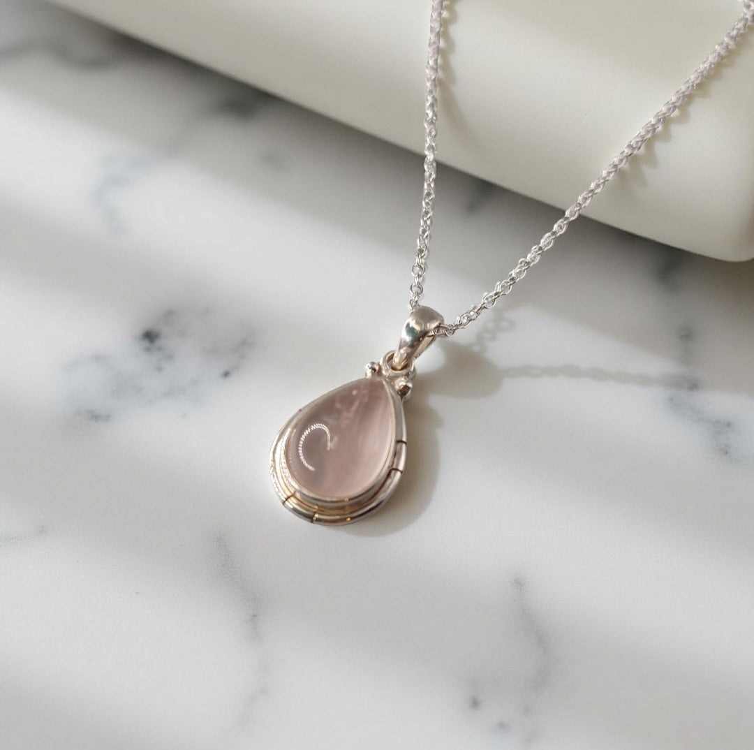 Rose Quartz on Silver Pendant