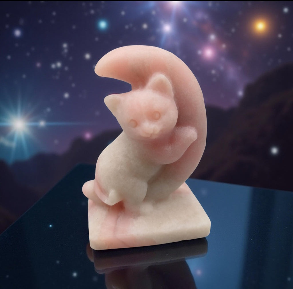 Pink Opal Crystal Cat in the moon 🌙